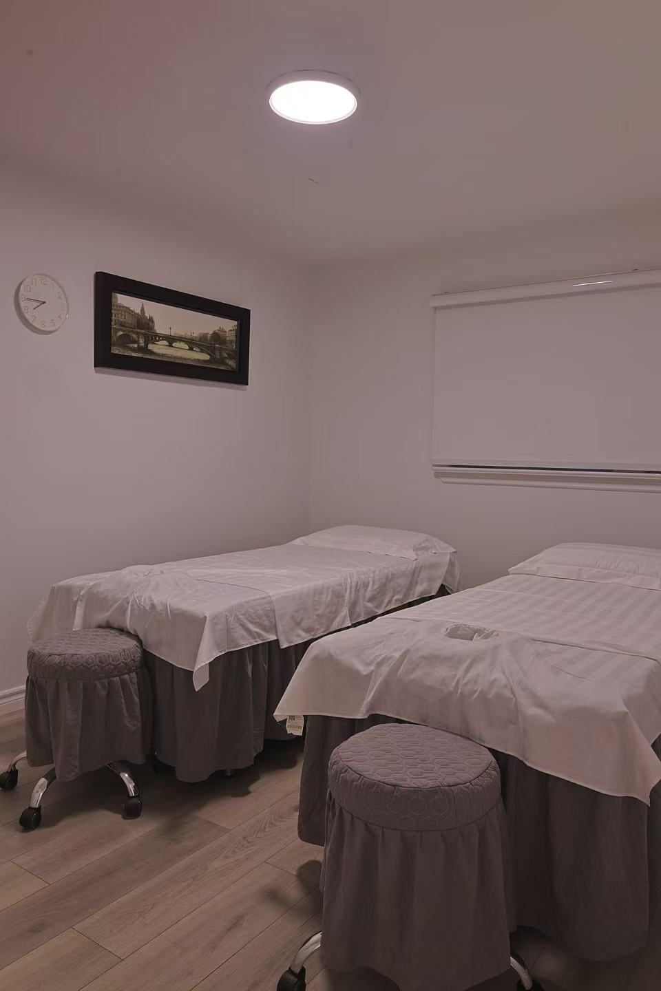 A serene treatment room with soft natural light